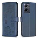 For vivo Y78 5G / Y36 Four-leaf Embossed Leather Phone Case(Blue)