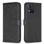 For Motorola Moto E13 4G Four-leaf Embossed Leather Phone Case(Black)