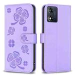 For Motorola Moto E13 4G Four-leaf Embossed Leather Phone Case(Purple)