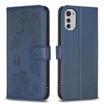 For Motorola Moto E32 4G Four-leaf Embossed Leather Phone Case(Blue)