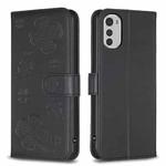 For Motorola Moto E32 4G Four-leaf Embossed Leather Phone Case(Black)