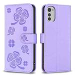 For Motorola Moto E32 4G Four-leaf Embossed Leather Phone Case(Purple)