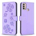 For Motorola Moto E40 / E30 Four-leaf Embossed Leather Phone Case(Purple)