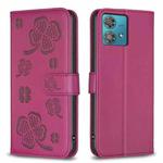 For Motorola Edge 40 Neo Four-leaf Embossed Leather Phone Case(Rose Red)