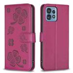 For Motorola Edge 40 Pro 5G / X40 / X40 Pro Four-leaf Embossed Leather Phone Case(Rose Red)
