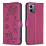 For Motorola Moto G14 4G Four-leaf Embossed Leather Phone Case(Rose Red)