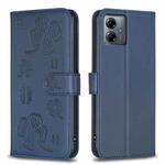 For Motorola Moto G14 4G Four-leaf Embossed Leather Phone Case(Blue)