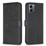 For Motorola Moto G14 4G Four-leaf Embossed Leather Phone Case(Black)