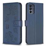 For Motorola Moto G62 Four-leaf Embossed Leather Phone Case(Blue)