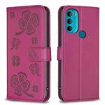 For Motorola Moto G71 Four-leaf Embossed Leather Phone Case(Rose Red)