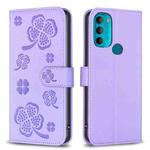 For Motorola Moto G71 Four-leaf Embossed Leather Phone Case(Purple)