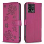 For Motorola Moto G72 Four-leaf Embossed Leather Phone Case(Rose Red)