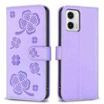 For Motorola Moto G73 5G Four-leaf Embossed Leather Phone Case(Purple)