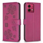 For Motorola Moto G84 Four-leaf Embossed Leather Phone Case(Rose Red)