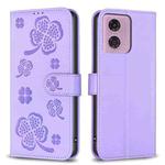 For Motorola Moto G24 / E14 / G04 Four-leaf Embossed Leather Phone Case(Purple)