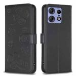 For Motorola Edge 50 Pro 5G Four-leaf Embossed Leather Phone Case(Black)