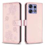 For Motorola Edge 50 Pro 5G Four-leaf Embossed Leather Phone Case(Pink)