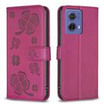 For Motorola Moto G85 Four-leaf Embossed Leather Phone Case(Rose Red)