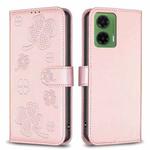 For Motorola Moto G35 Four-leaf Embossed Leather Phone Case(Pink)