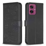 For Motorola Moto G55 Four-leaf Embossed Leather Phone Case(Black)