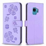 For Samsung Galaxy S9 Four-leaf Embossed Leather Phone Case(Purple)