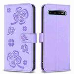 For Samsung Galaxy S10+ Four-leaf Embossed Leather Phone Case(Purple)