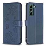 For Samsung Galaxy S21 5G Four-leaf Embossed Leather Phone Case(Blue)