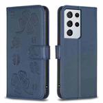 For Samsung Galaxy S21 Ultra 5G Four-leaf Embossed Leather Phone Case(Blue)