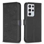 For Samsung Galaxy S21 Ultra 5G Four-leaf Embossed Leather Phone Case(Black)