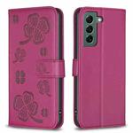 For Samsung Galaxy S21+ 5G Four-leaf Embossed Leather Phone Case(Rose Red)