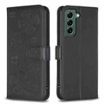 For Samsung Galaxy S21+ 5G Four-leaf Embossed Leather Phone Case(Black)