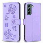 For Samsung Galaxy S21+ 5G Four-leaf Embossed Leather Phone Case(Purple)