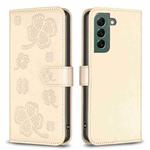 For Samsung Galaxy S21+ 5G Four-leaf Embossed Leather Phone Case(Gold)