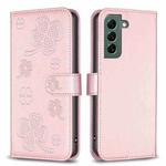 For Samsung Galaxy S22+ 5G Four-leaf Embossed Leather Phone Case(Pink)