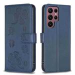 For Samsung Galaxy S22 Ultra 5G Four-leaf Embossed Leather Phone Case(Blue)