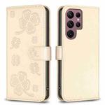 For Samsung Galaxy S22 Ultra 5G Four-leaf Embossed Leather Phone Case(Gold)