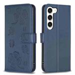 For Samsung Galaxy S23 5G Four-leaf Embossed Leather Phone Case(Blue)