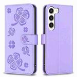 For Samsung Galaxy S23 5G Four-leaf Embossed Leather Phone Case(Purple)