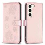 For Samsung Galaxy S23 5G Four-leaf Embossed Leather Phone Case(Pink)