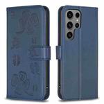 For Samsung Galaxy S23 Ultra 5G Four-leaf Embossed Leather Phone Case(Blue)