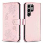 For Samsung Galaxy S23 Ultra 5G Four-leaf Embossed Leather Phone Case(Pink)