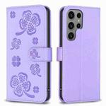 For Samsung Galaxy S24 Ultra 5G Four-leaf Embossed Leather Phone Case(Purple)