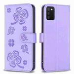 For Samsung Galaxy A03s / A02s Four-leaf Embossed Leather Phone Case(Purple)