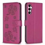 For Samsung Galaxy A15 Four-leaf Embossed Leather Phone Case(Rose Red)