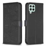 For Samsung Galaxy A22 4G Four-leaf Embossed Leather Phone Case(Black)