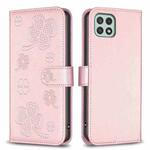 For Samsung Galaxy A22 5G Four-leaf Embossed Leather Phone Case(Pink)