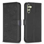 For Samsung Galaxy A24 4G Four-leaf Embossed Leather Phone Case(Black)