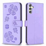 For Samsung Galaxy A24 4G Four-leaf Embossed Leather Phone Case(Purple)