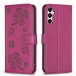 For Samsung Galaxy A35 Four-leaf Embossed Leather Phone Case(Rose Red)