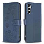 For Samsung Galaxy A35 Four-leaf Embossed Leather Phone Case(Blue)